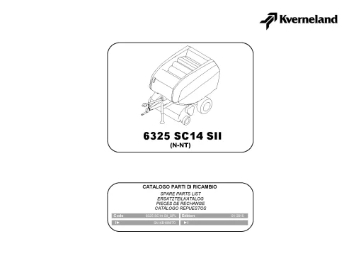 Kverneland 6325 SC14 SII (N-NT) Balers Round -Fixed chamber 2015 Parts Manual Catalog Pdf Download