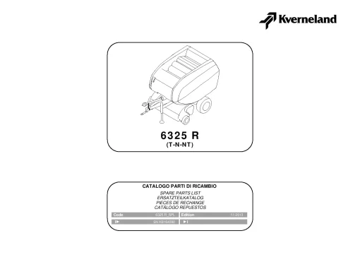 Kverneland 6325R (T-N-NT) Balers Round -Fixed chamber 2013 Parts Manual Catalog Pdf Download