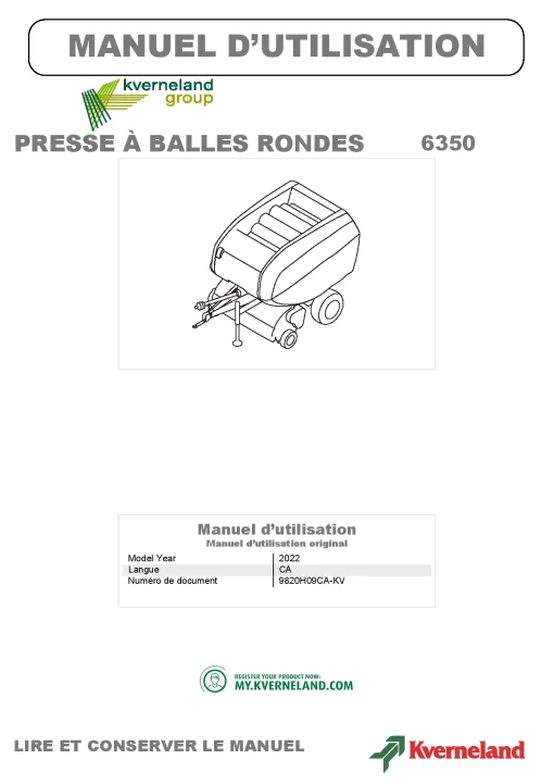 Kverneland 6350 Balers Round 2020 CA Operation Maintenance Manual PDF download