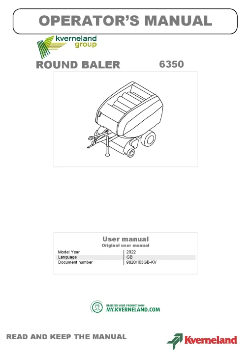 Kverneland 6350 Balers Round 2022 Operation Maintenance Manual PDF download