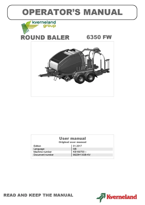 Kverneland 6350 Flexiwrap Baler- wrapper 2017 Operation Maintenance Manual PDF download