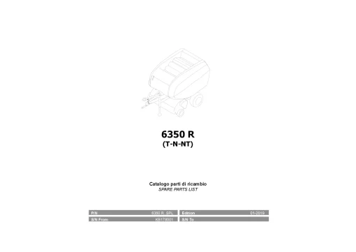 Kverneland 6350 R (T-N-NT) Balers Round 2019 Parts Manual Catalog Pdf Download