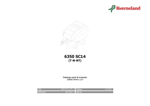 Kverneland 6350 SC14 (N-NT) Balers Round 2018 Parts Manual Catalog Pdf Download