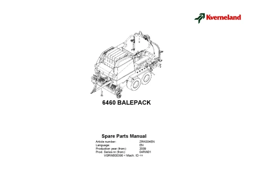 Kverneland 6460 Balepack Baler -wrapper 2009 Parts Manual Catalog Pdf Download