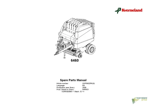 Kverneland 6460 Balers Round 2008 Parts Manual Catalog Pdf Download