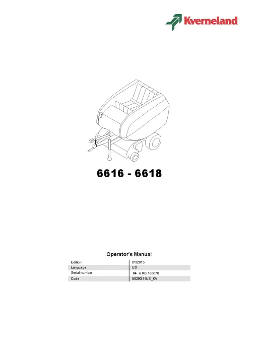 Kverneland 6616 6618 Balers Round 2015 Operation Maintenance Manual PDF download