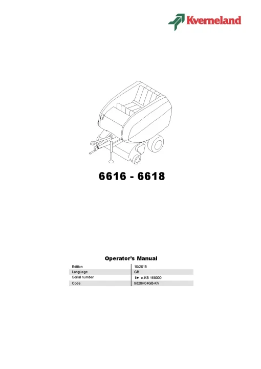 Kverneland 6616 6618 Balers Round 2016 GB Operation Maintenance Manual PDF download