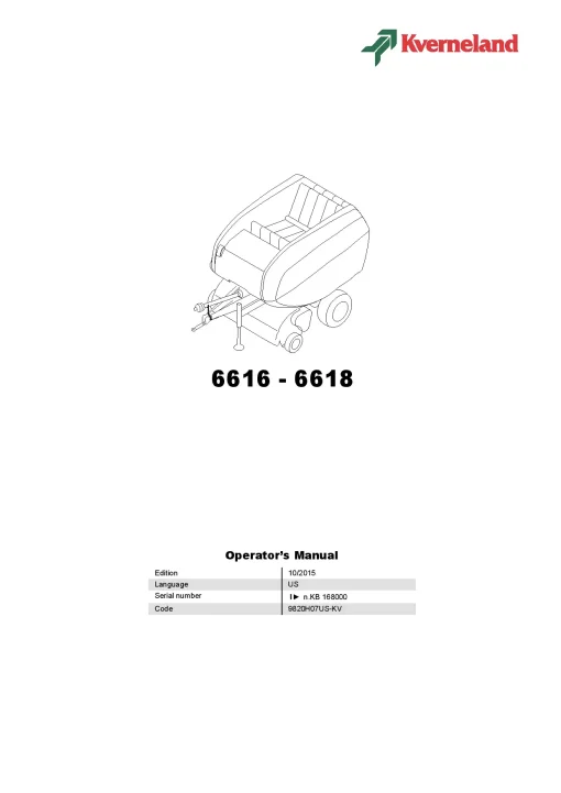Kverneland 6616 6618 Balers Round 2016 Operation Maintenance Manual PDF download