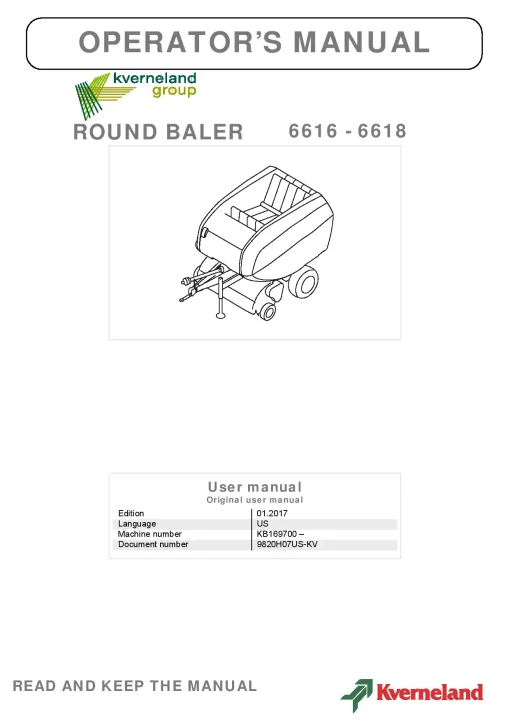 Kverneland 6616 6618 Balers Round 2017 Operation Maintenance Manual PDF download