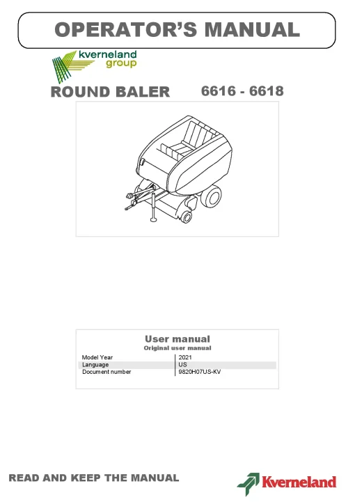 Kverneland 6616 6618 Balers Round 2021 Operation Maintenance Manual PDF download