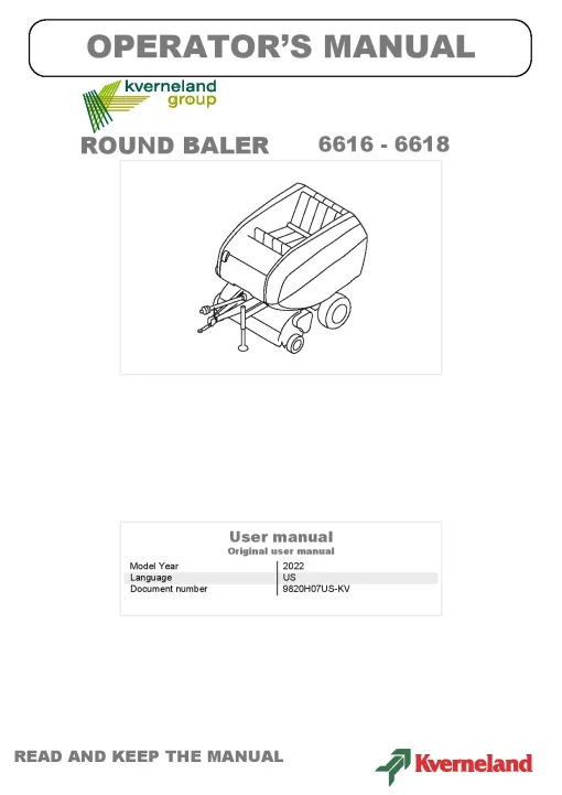 Kverneland 6616 6618 Balers Round 2022 Operation Maintenance Manual PDF download