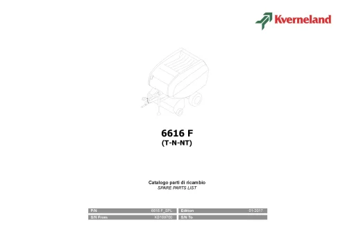 Kverneland 6616F Balers Round 2017 Parts Manual Catalog Pdf Download