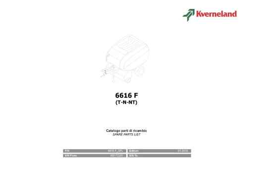 Kverneland 6616F Balers Round 2018 Parts Manual Catalog Pdf Download
