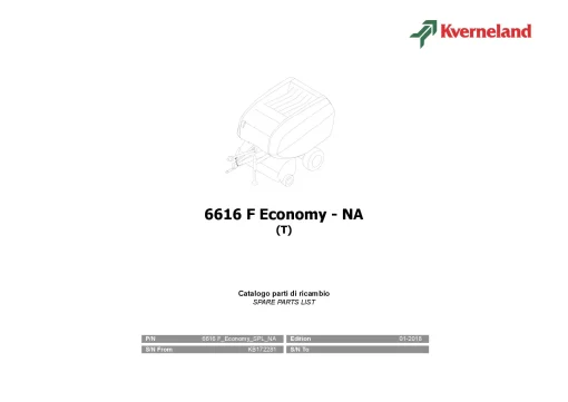 Kverneland 6616F Economy (T) Balers Round North America 2018 Parts Manual Catalog Pdf Download