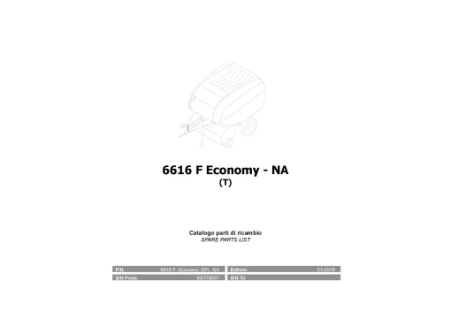 Kverneland 6616F Economy (T) Balers Round North America 2019 Parts Manual Catalog Pdf Download