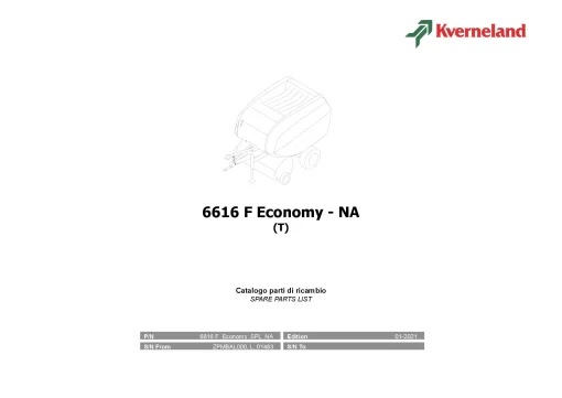 Kverneland 6616F Economy (T) Balers Round North America 2021 Parts Manual Catalog Pdf Download