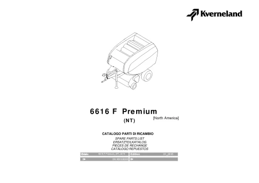 Kverneland 6616F Premium (NT) Balers Round North America 2016 Parts Manual Catalog Pdf Download