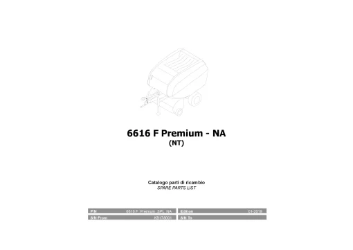 Kverneland 6616F Premium (NT) Balers Round North America 2019 Parts Manual Catalog Pdf Download