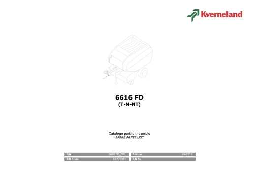 Kverneland 6616FD (T-N-NT) Balers Round 2018 Parts Manual Catalog Pdf Download
