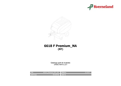 Kverneland 6618F Premium Balers Round North America 2017 Parts Manual Catalog Pdf Download