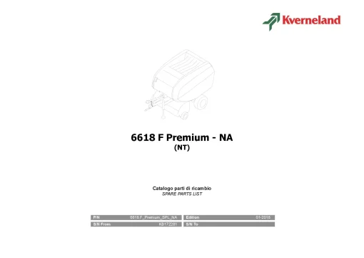 Kverneland 6618F Premium Balers Round North America 2018 Parts Manual Catalog Pdf Download