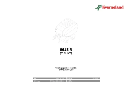 Kverneland 6618R (T-N-NT) Round Balers 2020 Parts Manual Catalog Pdf Download
