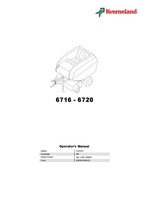Kverneland 6716 6720 Balers Round 2016 Operation Maintenance Manual PDF download