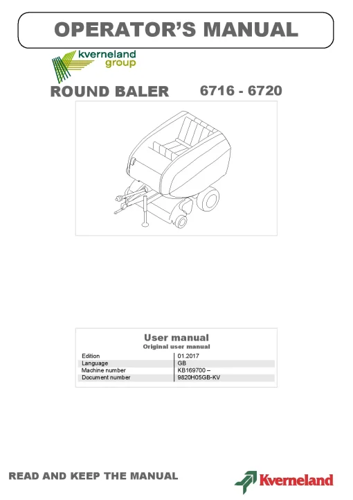 Kverneland 6716 6720 Balers Round 2017 GB Operation Maintenance Manual PDF download