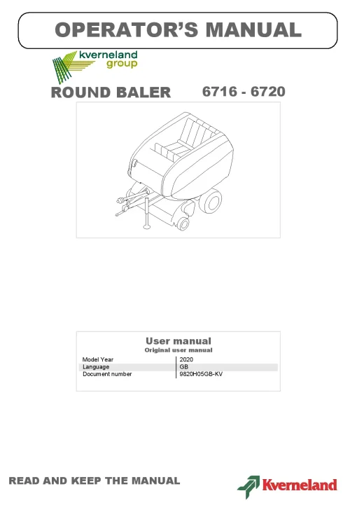 Kverneland 6716 6720 Balers Round 2020 GB Operation Maintenance Manual PDF download