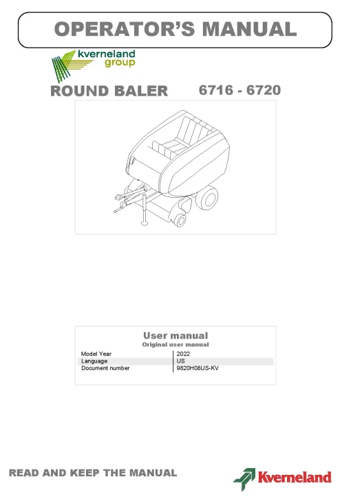 Kverneland 6716 6720 Balers Round 2022 Operation Maintenance Manual PDF download