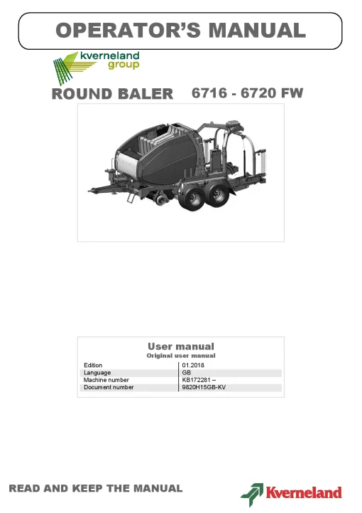 Kverneland 6716-6720 Flexiwrap Round Baler 2018 Operation Maintenance Manual PDF download