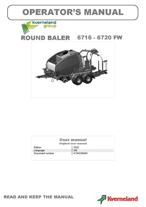 Kverneland 6716-6720 Flexiwrap Round Baler 2022 Operation Maintenance Manual PDF download