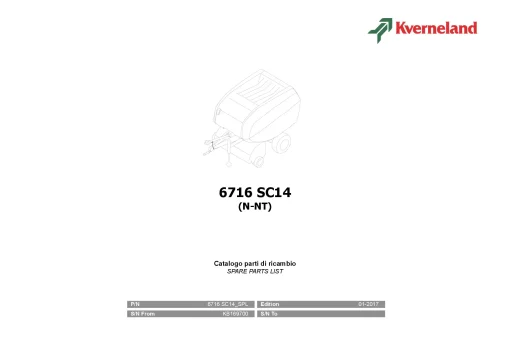 Kverneland 6716 SC14 Balers Round 2017 Parts Manual Catalog Pdf Download