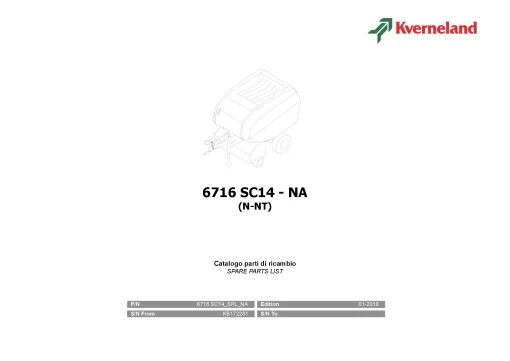 Kverneland 6716 SC14 Balers Round 2018 North America Parts Manual Catalog Pdf Download
