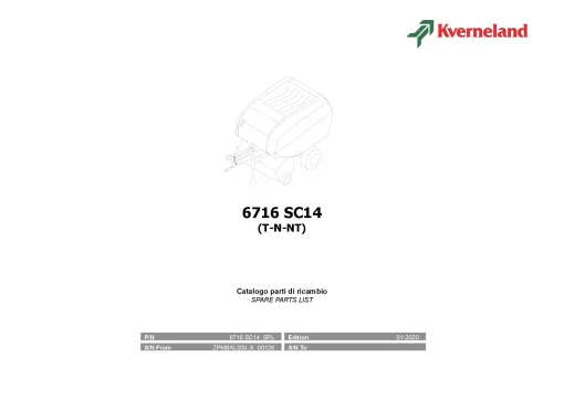 Kverneland 6716 SC14 Balers Round 2020 Parts Manual Catalog Pdf Download