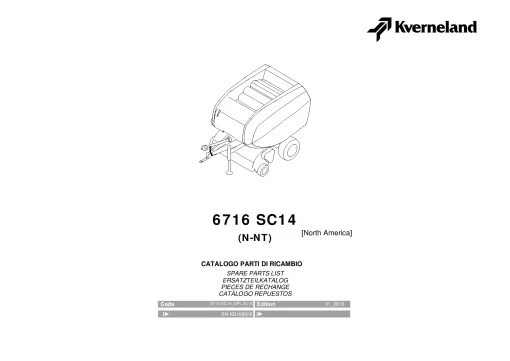 Kverneland 6716 SC14 Balers Round North America 2016 Parts Manual Catalog Pdf Download