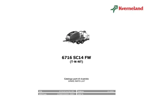 Kverneland 6716 SC14 Flexiwrap (T-N-NT) Round Baler 2020 Parts Manual Catalog Pdf Download
