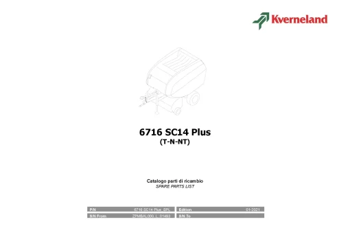 Kverneland 6716 SC14 Plus Balers Round 2021 Parts Manual Catalog Pdf Download