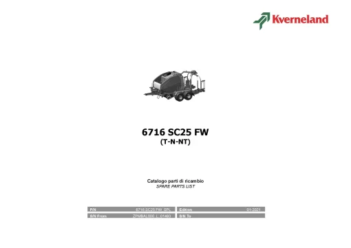 Kverneland 6716 SC25 Flexiwrap (T-N-NT) Round Baler 2021 Parts Manual Catalog Pdf Download
