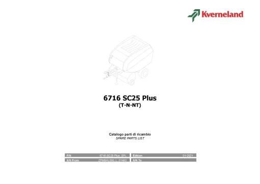 Kverneland 6716 SC25(T-N-NT) Round Balers 2021 Parts Manual Catalog Pdf Download