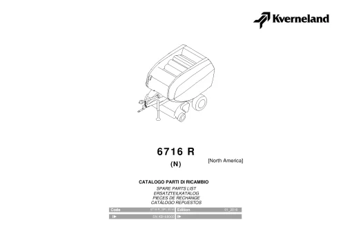 Kverneland 6716R (N) Round Balers 2016 Parts Manual Catalog Pdf Download