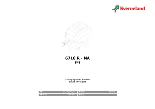 Kverneland 6716R (N) Round Balers 2018 Parts Manual Catalog Pdf Download