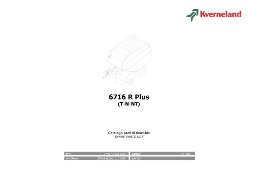 Kverneland 6716R Plus (T-N-NT) Round Balers 2021 Parts Manual Catalog Pdf Download