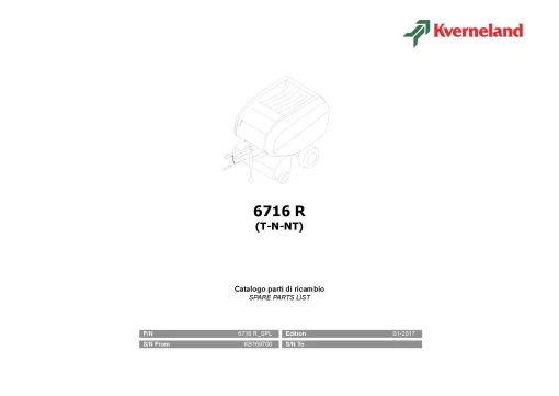 Kverneland 6716R (T-N-NT) Round Balers 2017 Parts Manual Catalog Pdf Download