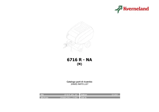 Kverneland 6716R (T-N-NT) Round Balers North America 2021 Parts Manual Catalog Pdf Download