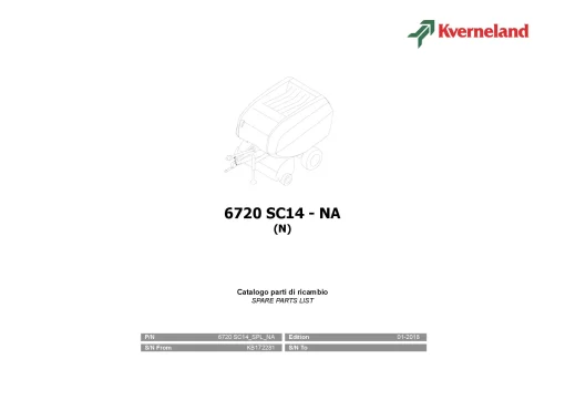 Kverneland 6720 SC14 Balers Round 2018 North America Parts Manual Catalog Pdf Download