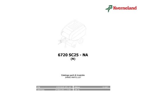 Kverneland 6720 SC25 Balers Round 2021 North America Parts Manual Catalog Pdf Download