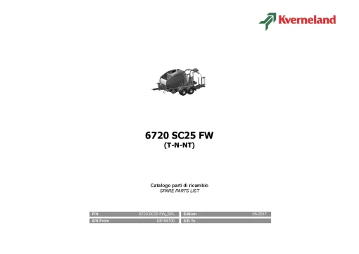 Kverneland 6720 SC25 Flexiwrap (T-N-NT) Round Baler 2017 Parts Manual Catalog Pdf Download