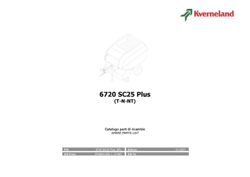Kverneland 6720 SC25 Plus Balers Round 2021 Parts Manual Catalog Pdf Download