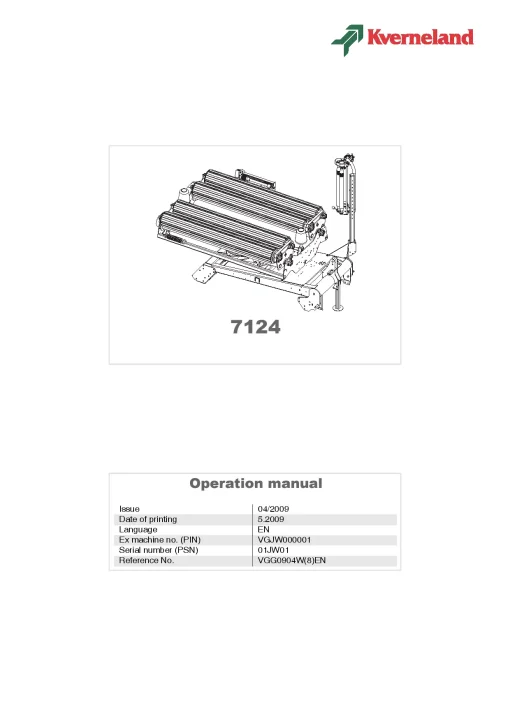 Kverneland 7124 Square Bale wrappers 2009 Operation Maintenance Manual PDF download